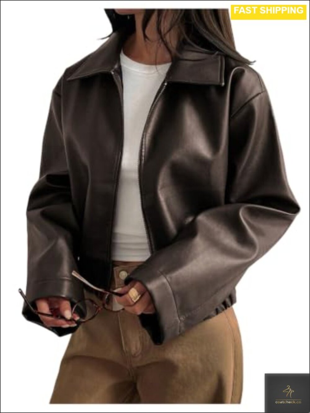 Faux Leather Jacket Motorcycle Biker Shacket Coat Long Sleeve Zip Up